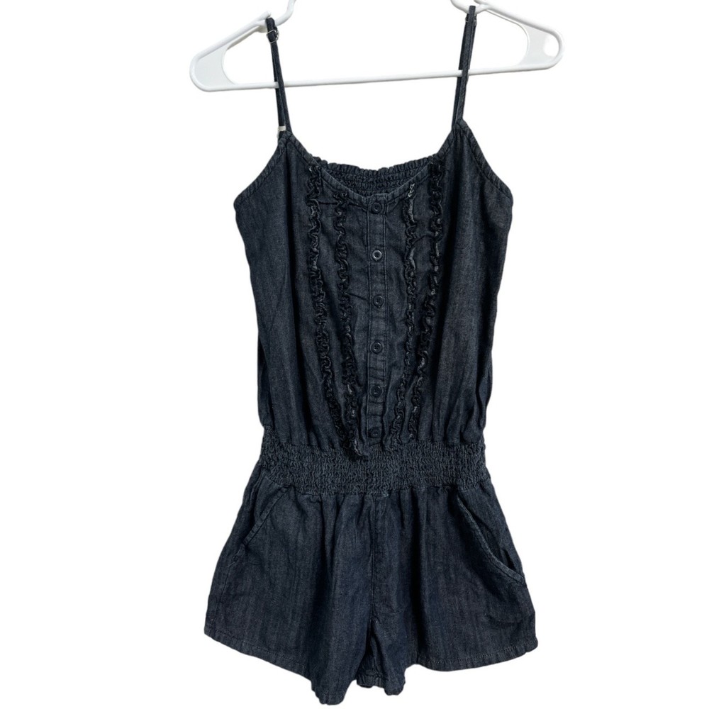 Mudd Girls Sleeveless Waisted Blue Denim Romper Size Medium Summer Smocked